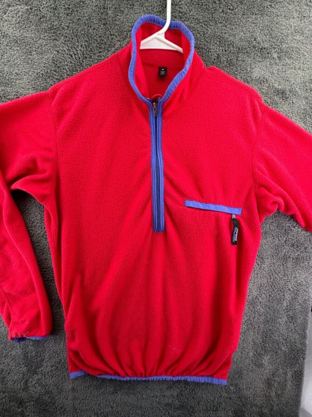 VTG Patagonia Men Small USA Made 1/2 Zip Pullover Fleece Jacket A/ Logo Red Blue